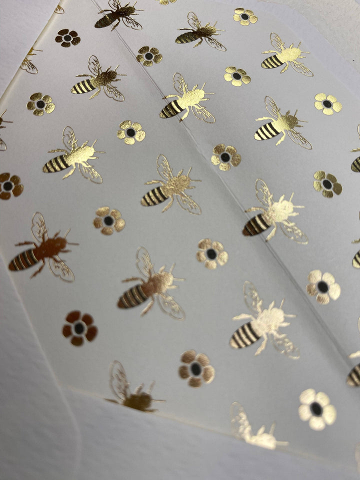 Bees + Flowers | Foil Stamped Note Cards | Rossi 1931 Italian Stationery-LetterSeals.com