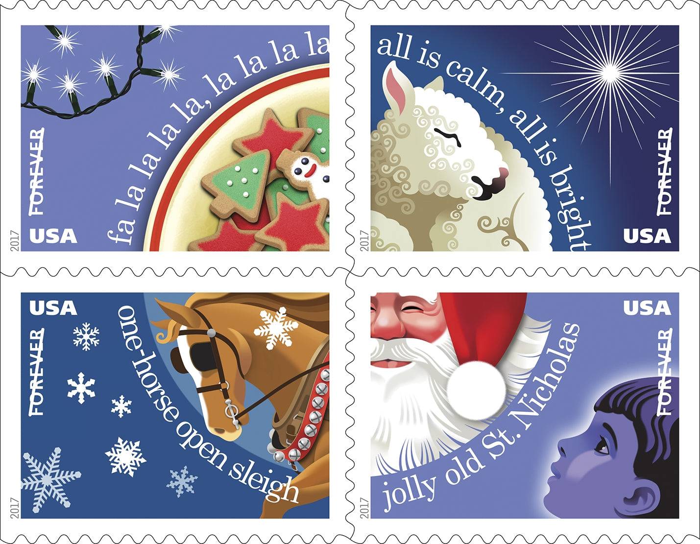 Christmas Carols Forever 1st Class Postage Stamps – LetterSeals.com for Free Printable Christmas Postage Stamps