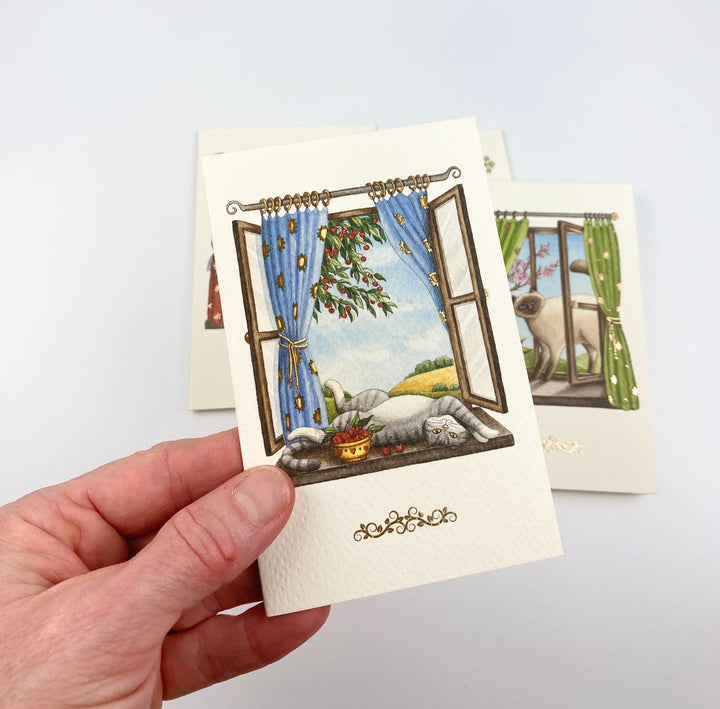 Seasonal Cats Note Card Set of 12, Four Designs | Rossi 1931 Italian Stationery-LetterSeals.com
