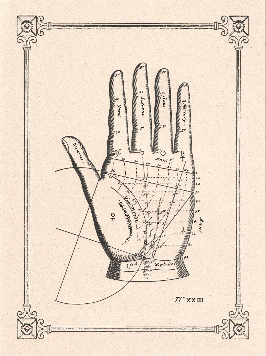 Palmistry  Italian Vintage letterpress Notecard LetterSeals.com