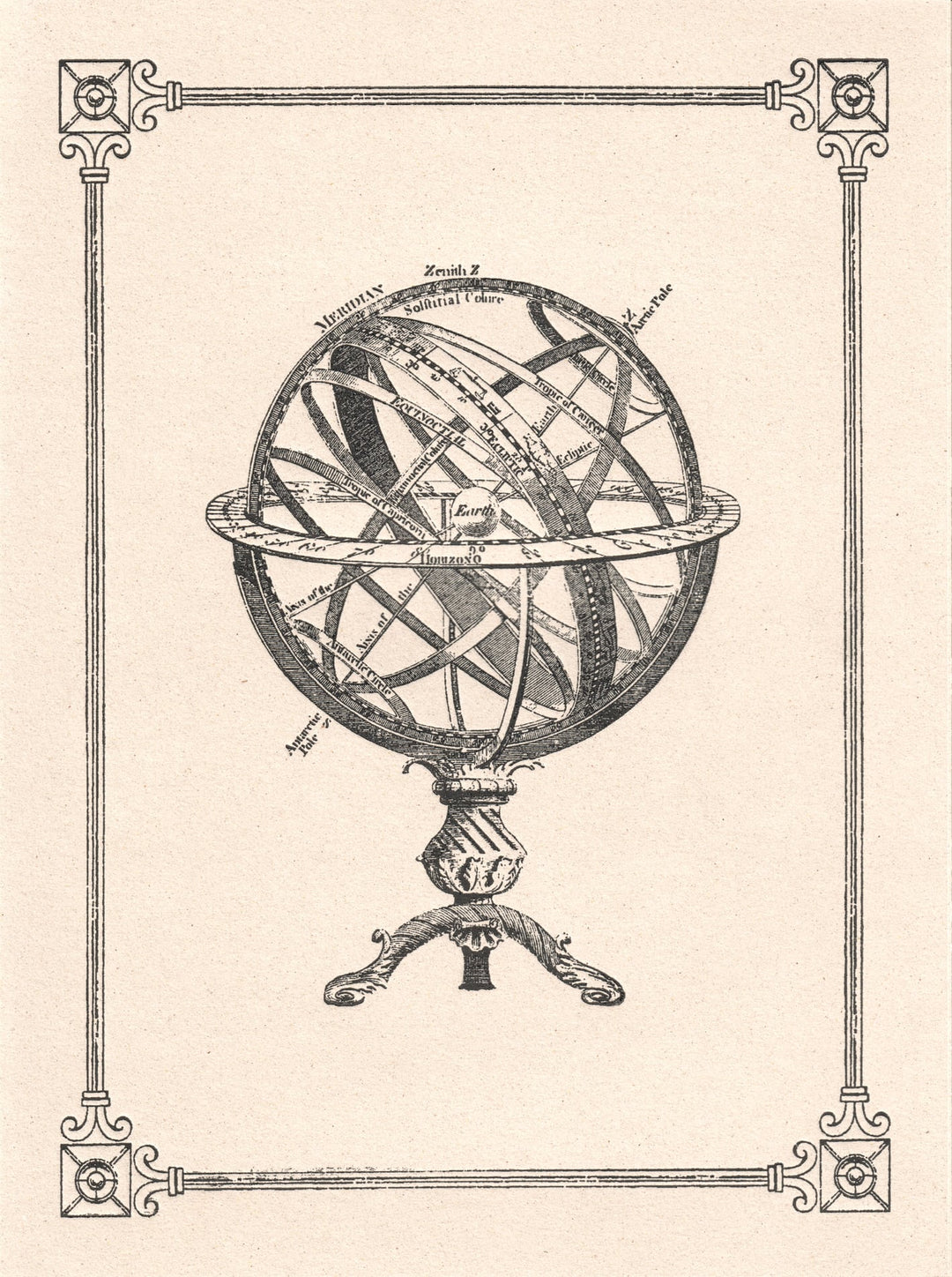 Astronomy astrolabe  Italian Vintage letterpress Notecard LetterSeals.com 