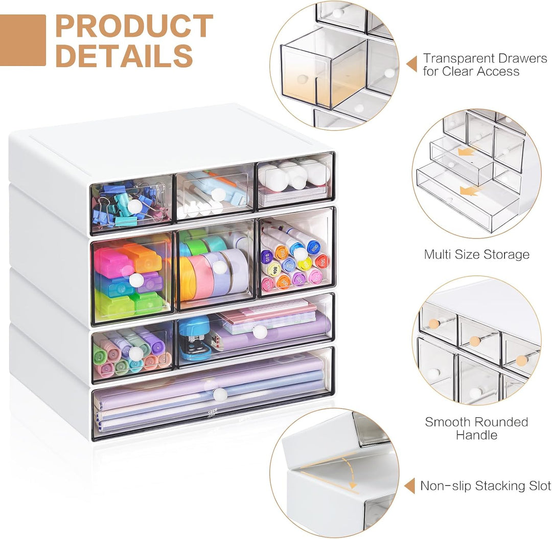 Desk Storage Organizer with 9 Drawers, 4 Tiers