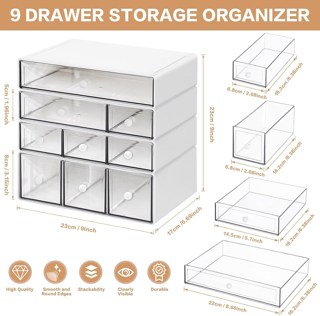 Desk Storage Organizer with 9 Drawers, 4 Tiers