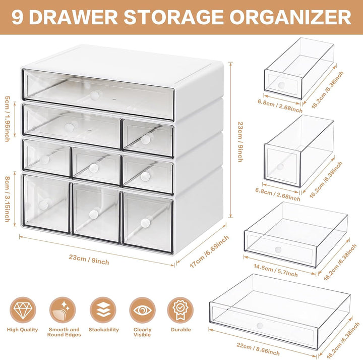 Desk Storage Organizer with 9 Drawers, 4 Tiers
