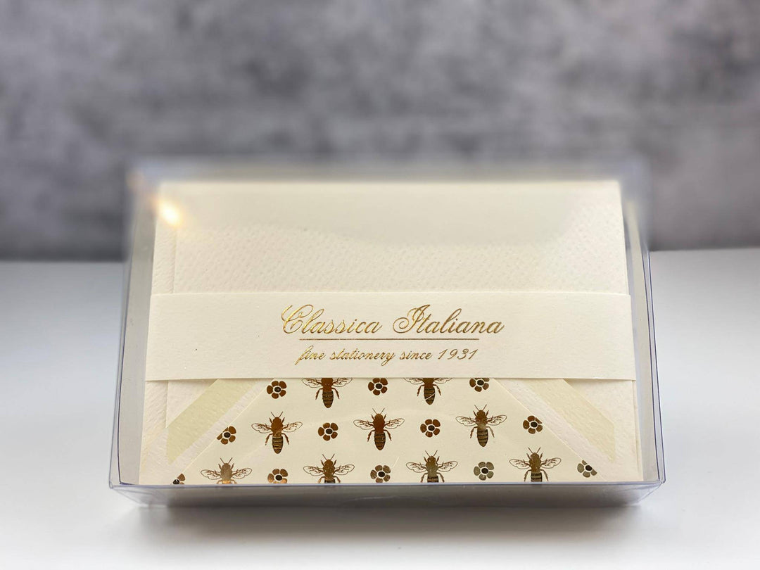 Bee 10 Foil Stamped Note Cards | Rossi 1931 Italian Stationery-LetterSeals.com