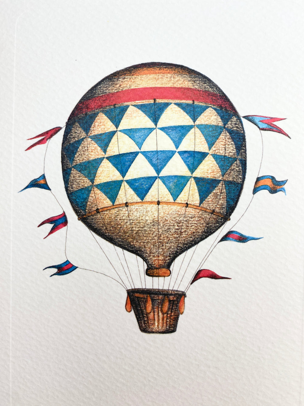 Blue Diamond Hot Air Balloon Greeting Card | Rossi 1931 Italian Stationery-LetterSeals.com