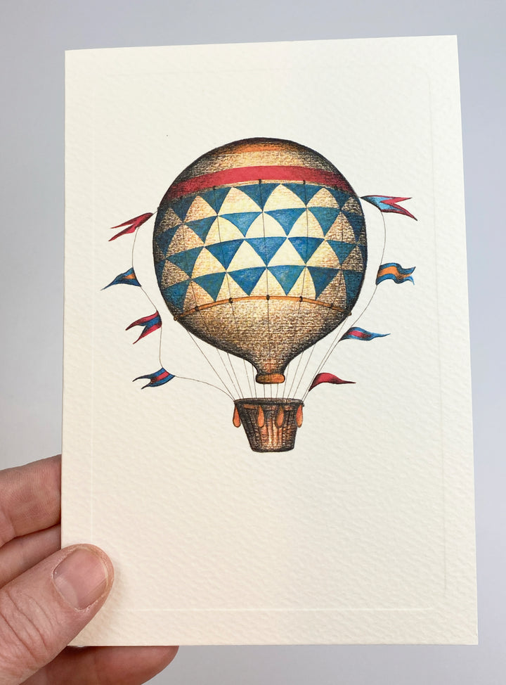 Blue Diamond Hot Air Balloon Greeting Card | Rossi 1931 Italian Stationery-LetterSeals.com