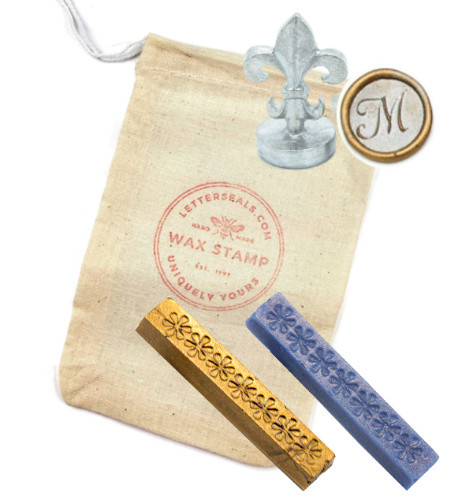 Calligraphy Initial Wax Stamp + Wax Set- Made in USA- LetterSeals.com