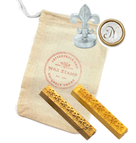 Calligraphy Initial Wax Stamp + Wax Set- Made in USA- LetterSeals.com