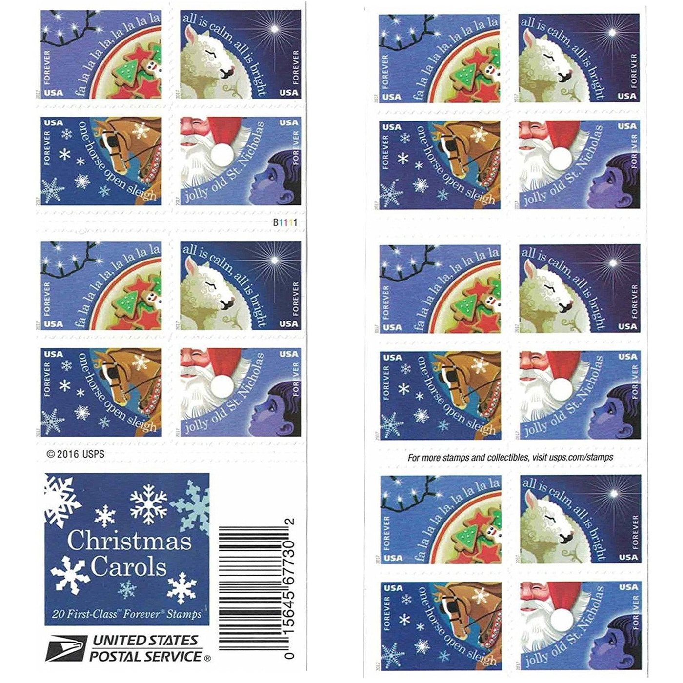 Christmas Carols Forever 1st Class Postage Stamps-LetterSeals.com