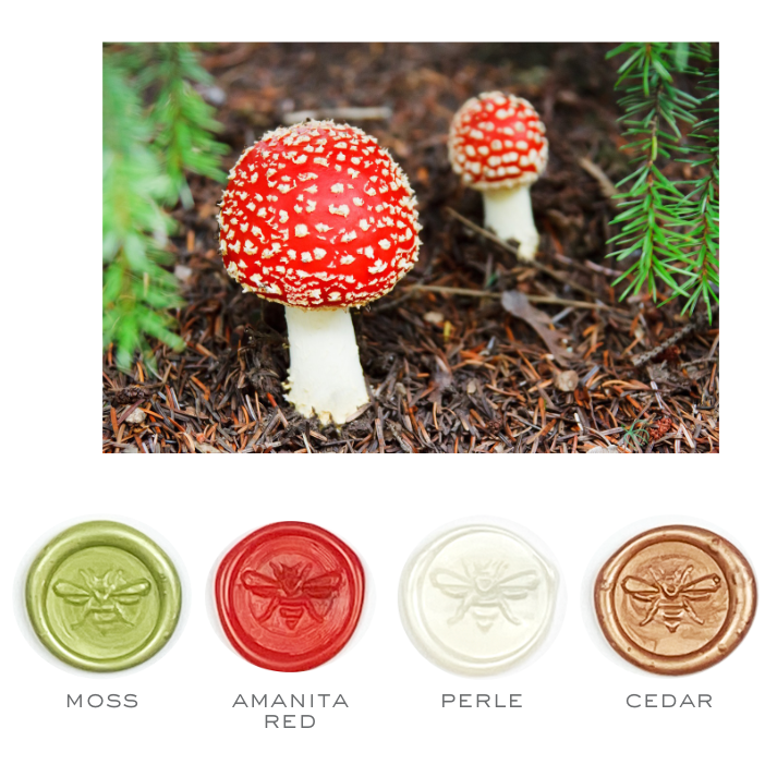 Fall Mushroom Design Stamp & Forager Colorway Sealing Wax Set- Made in USA- LetterSeals.com
