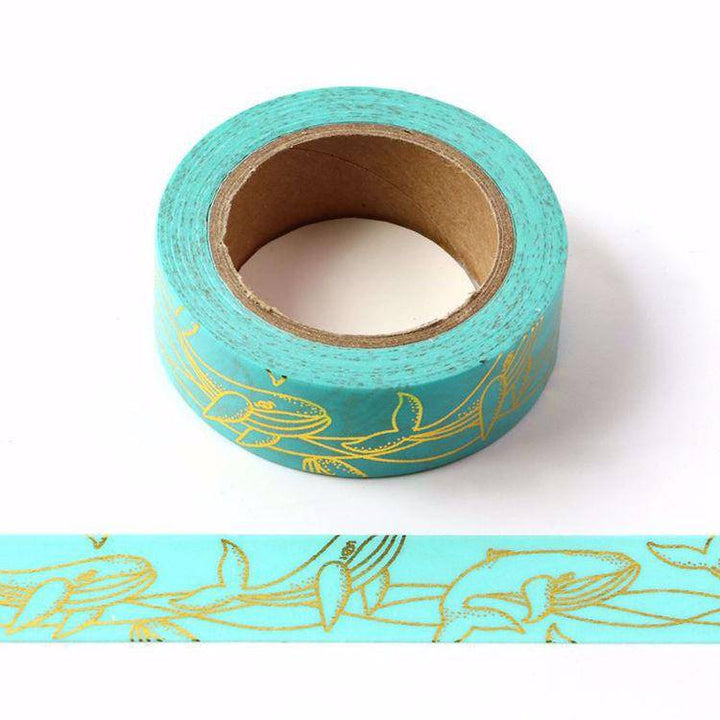 Gold Foil Whales Washi Tape-LetterSeals.com