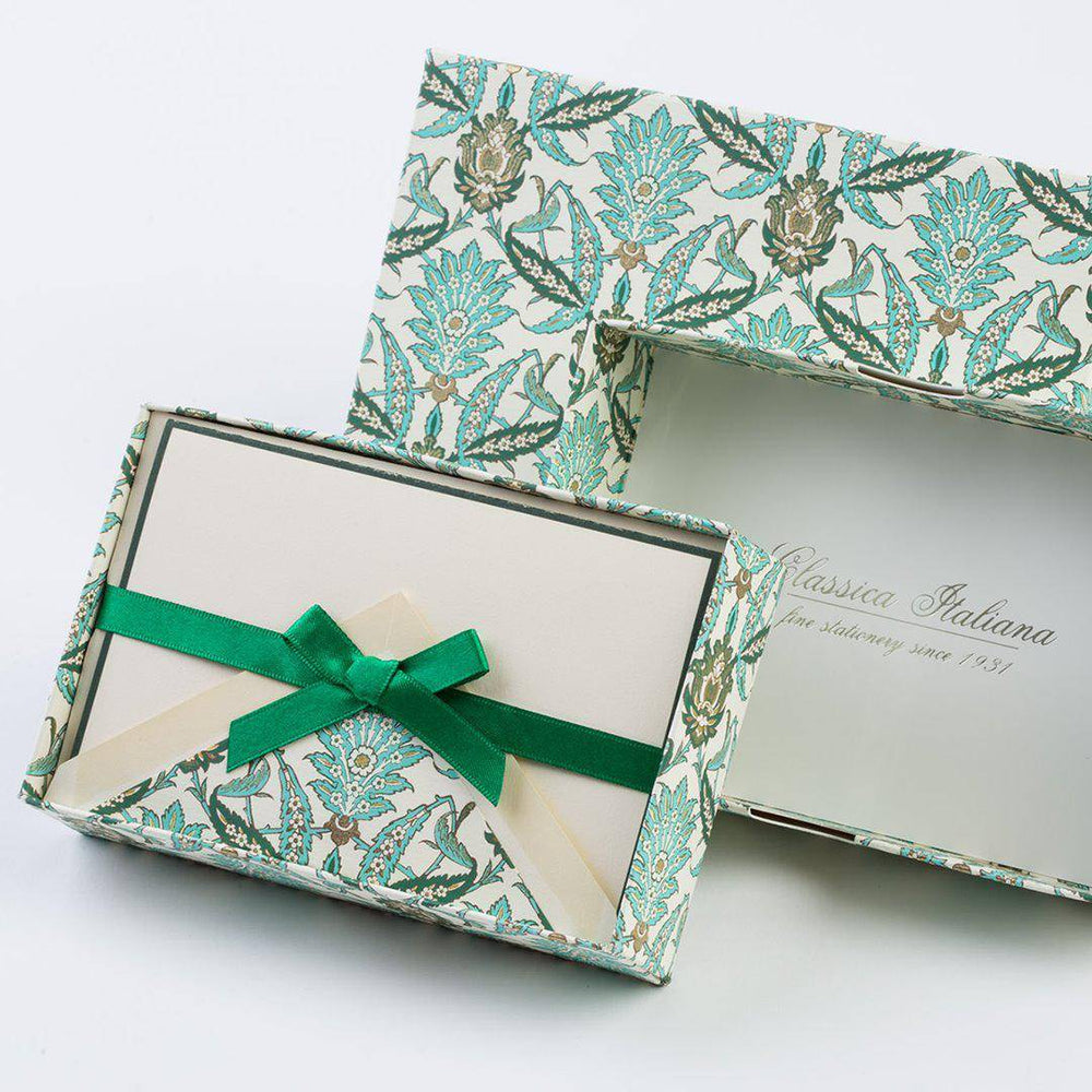 Green Arabesque Note Cards | Rossi 1931 Italian Stationery-LetterSeals.com