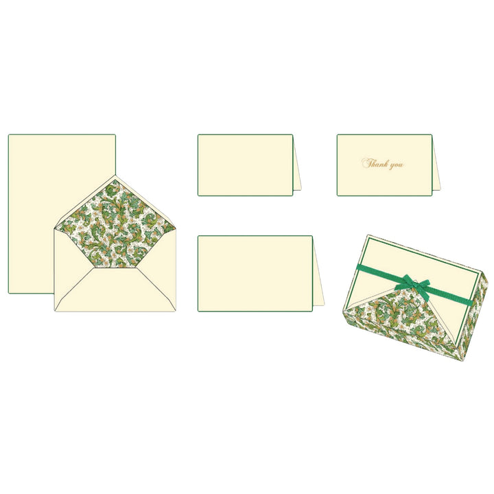 Green Classic Florentine Pattern | Rossi 1931 Italian Stationery-LetterSeals.com
