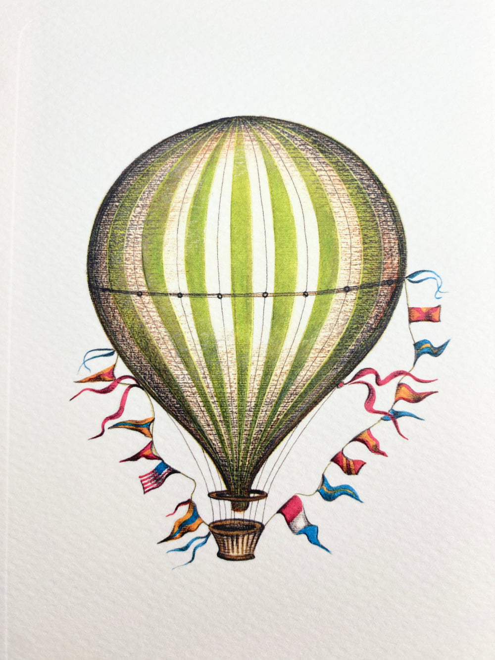 Green Stripe Hot Air Balloon Greeting Card | Rossi 1931 Italian Stationery-LetterSeals.com