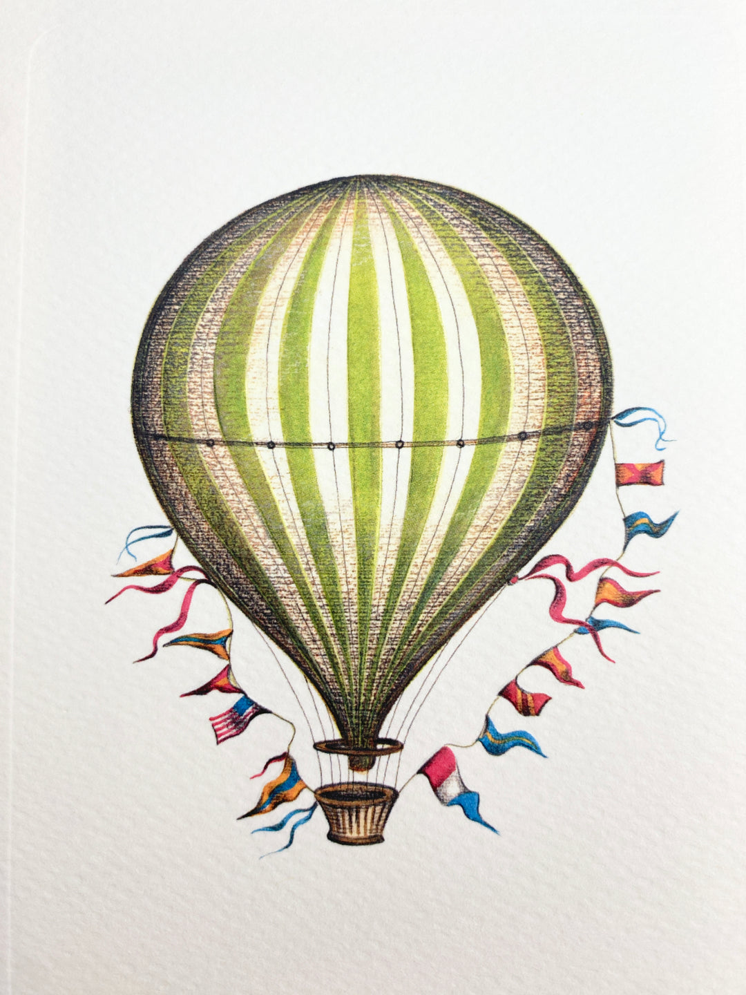 Green Stripe Hot Air Balloon Greeting Card | Rossi 1931 Italian Stationery-LetterSeals.com