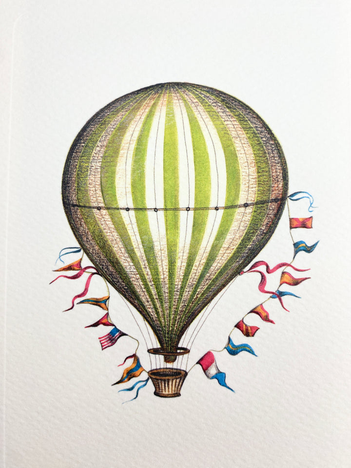 Green Stripe Hot Air Balloon Greeting Card | Rossi 1931 Italian Stationery-LetterSeals.com