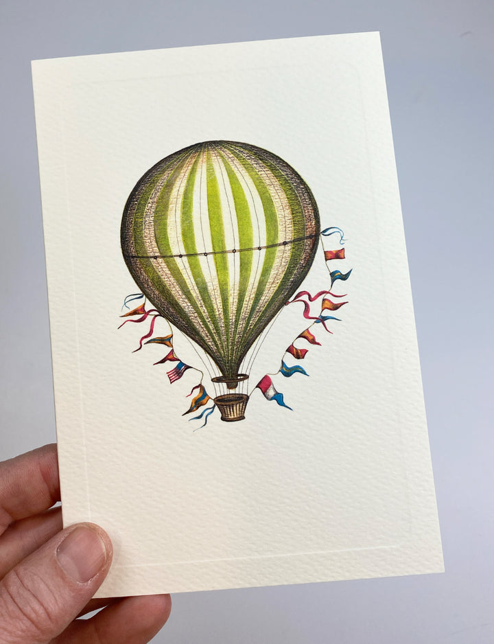 Green Stripe Hot Air Balloon Greeting Card | Rossi 1931 Italian Stationery-LetterSeals.com