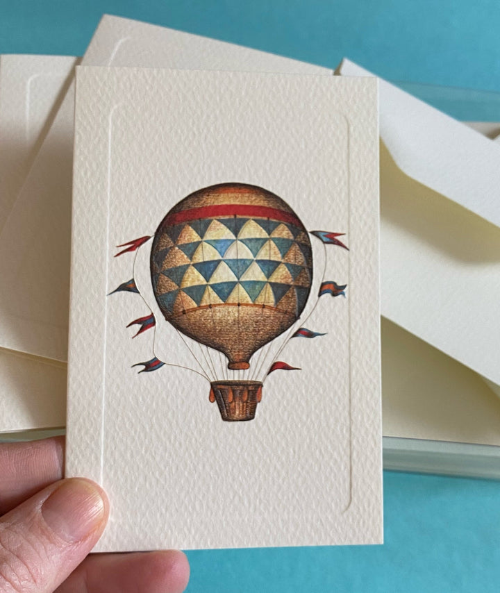 Hot Air Balloon 12 Note Card Set, Four Designs | Rossi 1931 Italian Stationery-LetterSeals.com