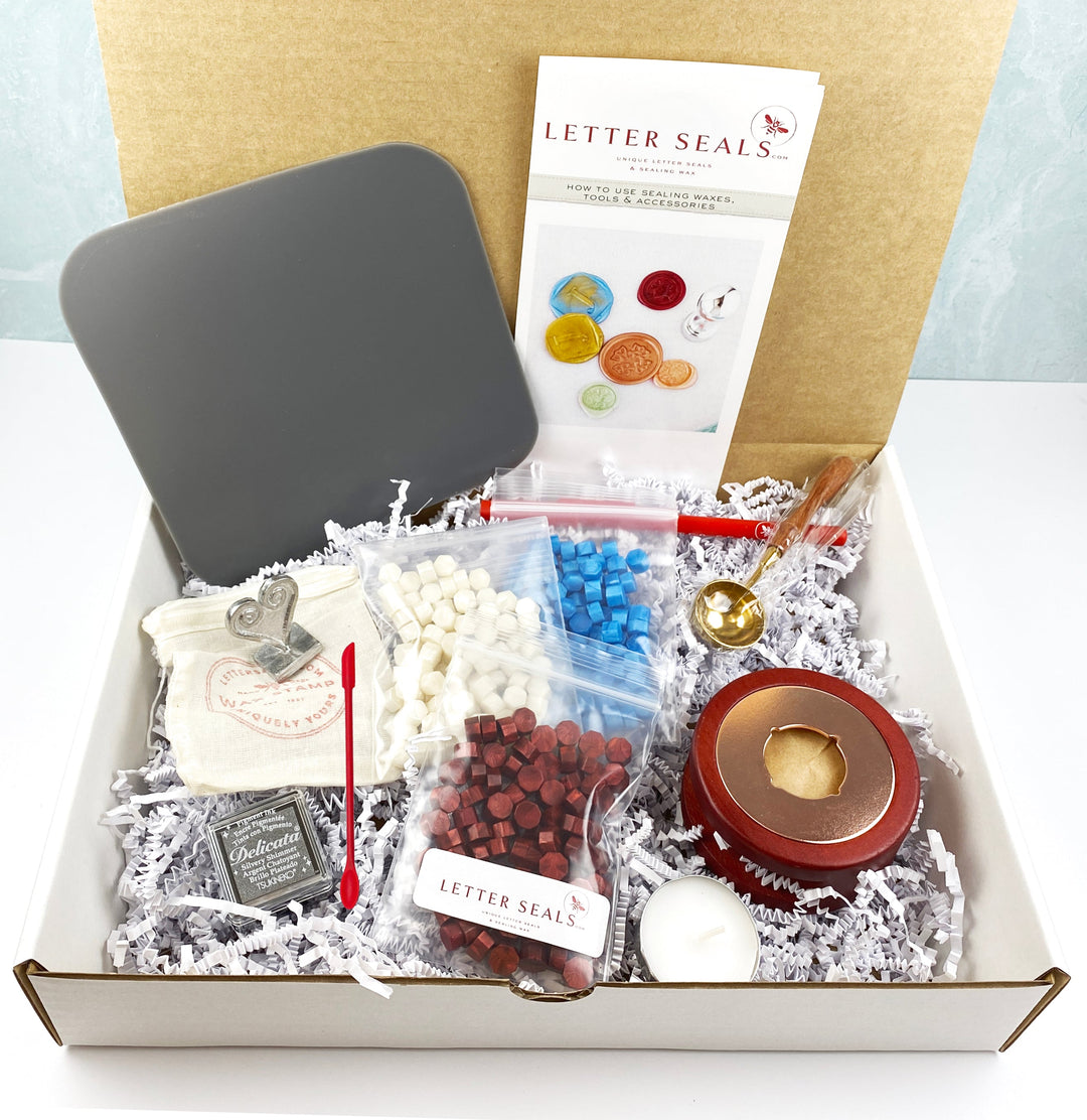 Initial Wax Seal Stamp, Sealing Wax Bead, Melter Boxed Gift Set-LetterSeals.com