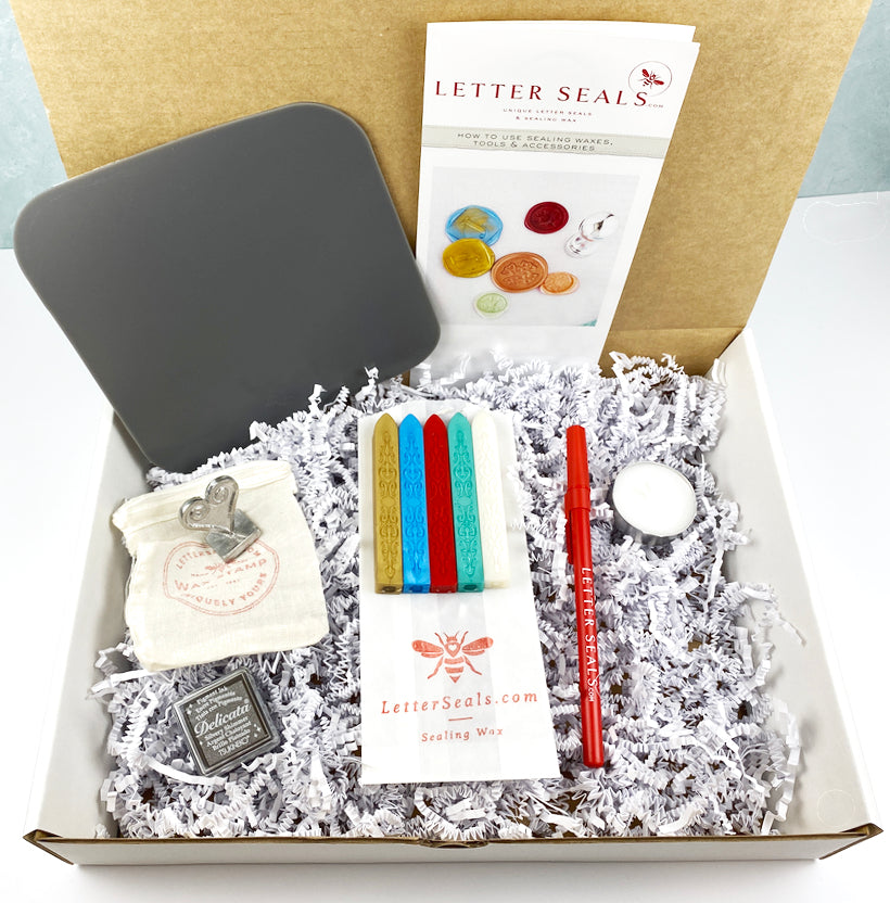 Initial Wax Seal Stamp & Wick Sealing Wax Boxed Gift Set-LetterSeals.com