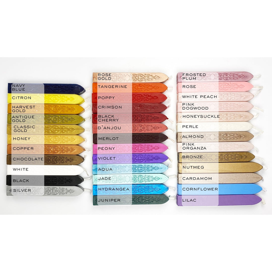 color chart of jewel wick sealing waxes by letterseals.com