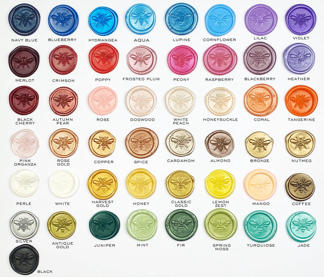 color chart of jewel wick sealing waxes by letterseals.com