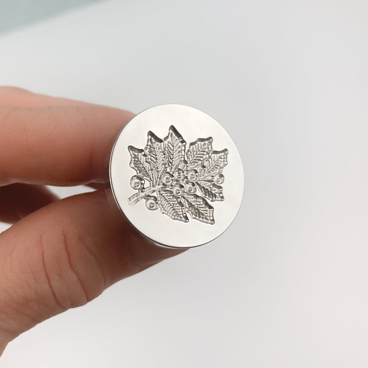 Linocut Holly Sprig Wax Seal Stamp- Made in USA- LetterSeals.com