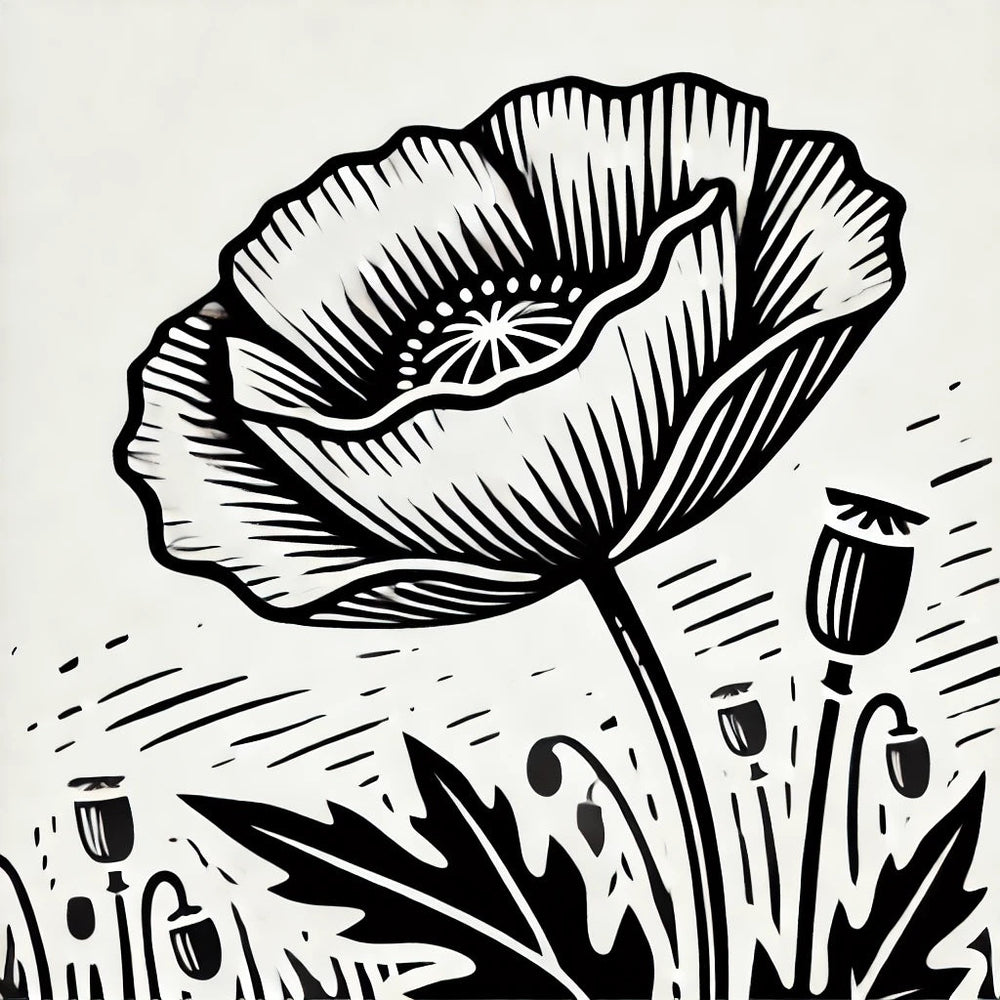 Poppy 2 Wax Seal Stamp, Woodcut Design- Made in USA- LetterSeals.com