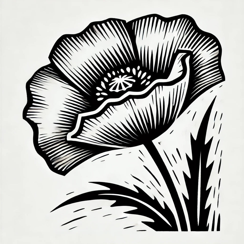Poppy Wax Seal Stamp, Woodcut Design- Made in USA- LetterSeals.com