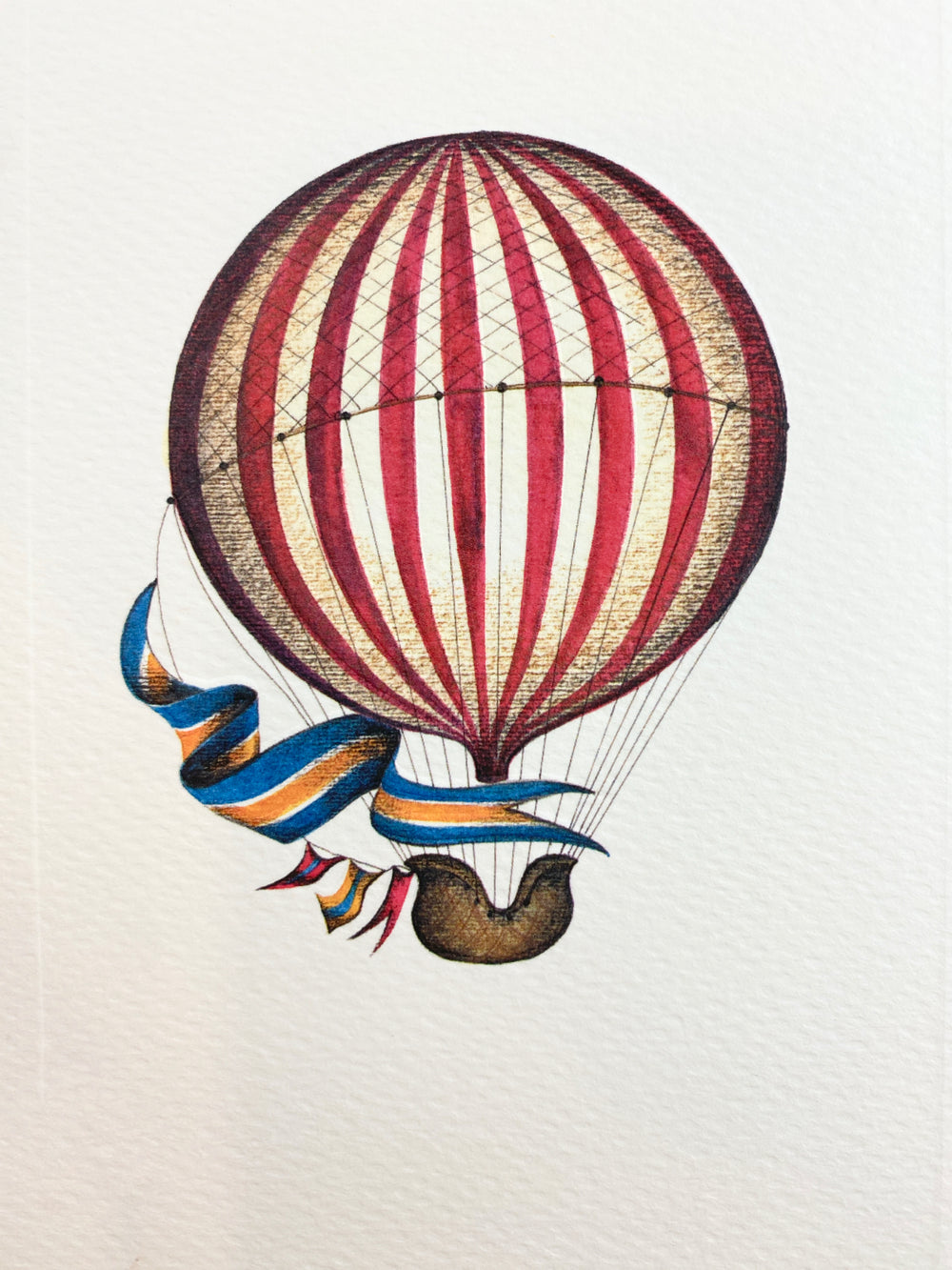 Red Stripe Hot Air Balloon Greeting Card | Rossi 1931 Italian Stationery-LetterSeals.com