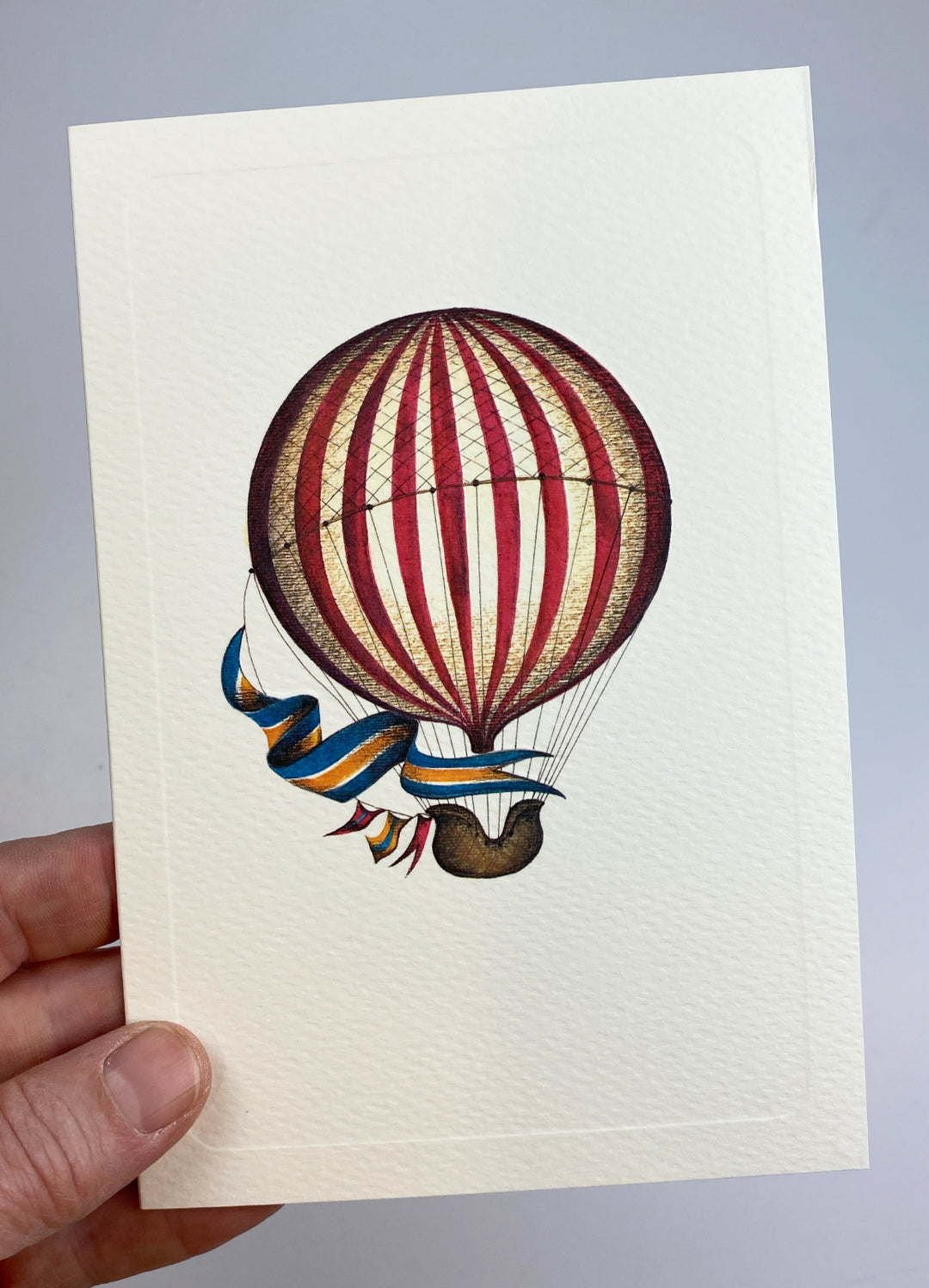 Red Stripe Hot Air Balloon Greeting Card | Rossi 1931 Italian Stationery-LetterSeals.com