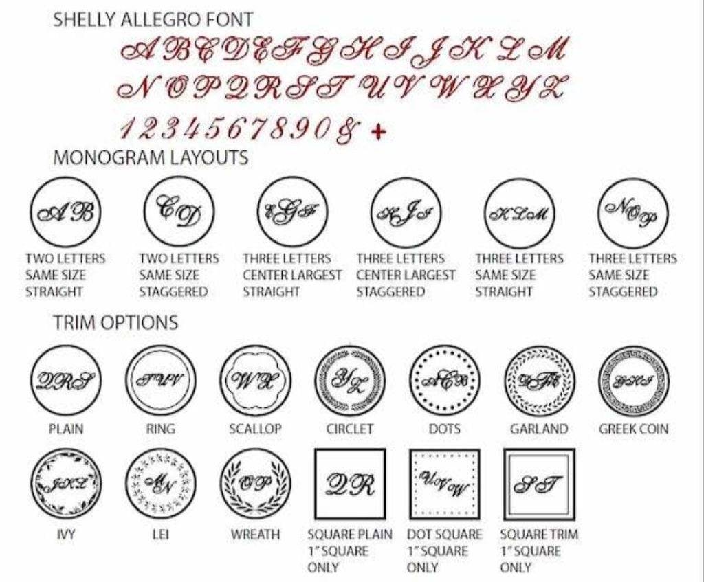 Shelly Allegro Monogram Wax Seal Stamp- Made in USA- LetterSeals.com