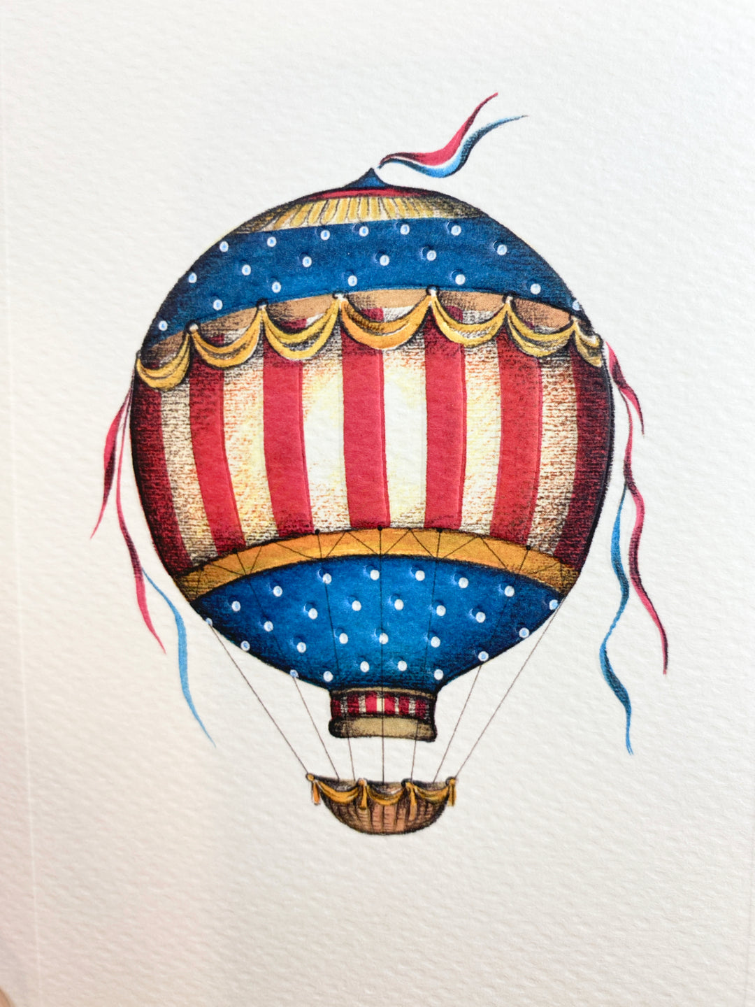Stars + Stripes Hot Air Balloon Greeting Card | Rossi 1931 Italian Stationery-LetterSeals.com