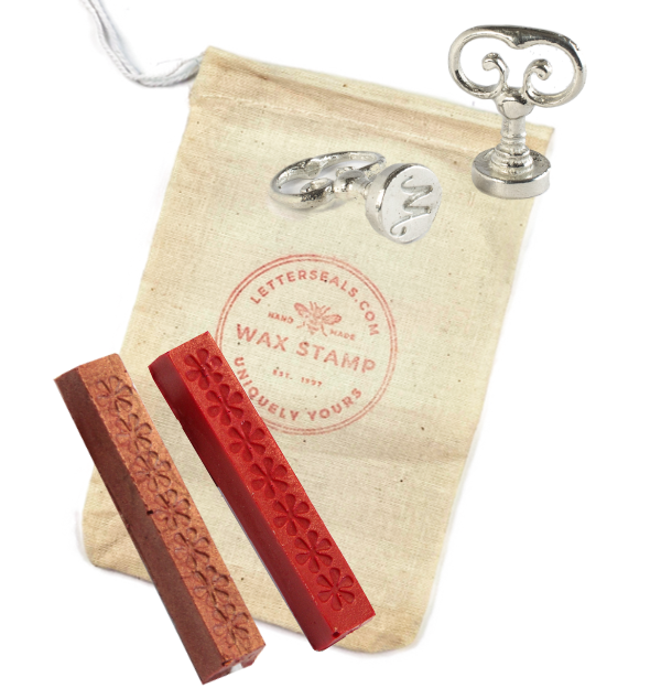 Swirl Font Initial Wax Stamp + Wax Set- Made in USA- LetterSeals.com