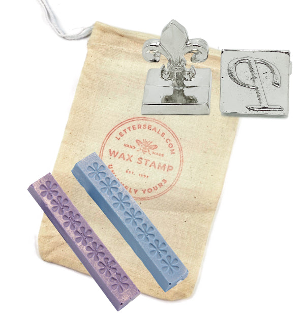 Traditional Square Initial Wax Stamp + Wax Set- Made in USA- LetterSeals.com