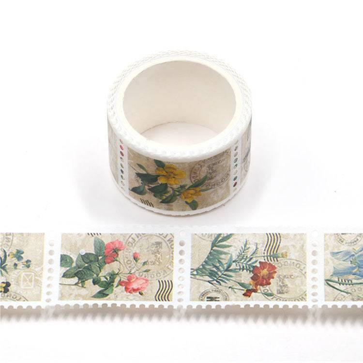 Vintage Botanical Floral Postage Themed Design Stamps Washi Tape-LetterSeals.com