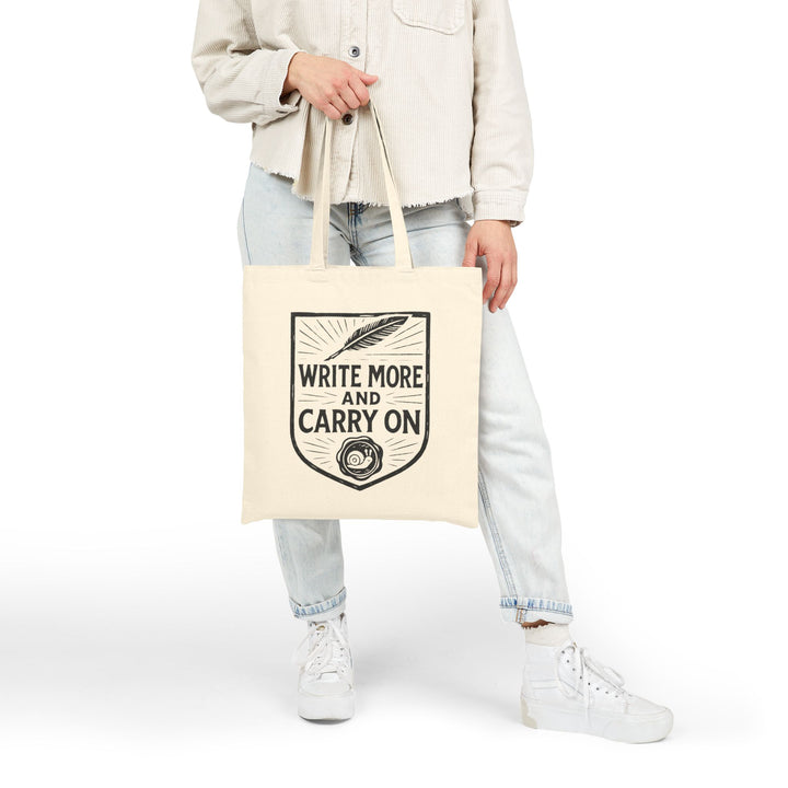 Write More and Carry On Cotton Canvas Tote Bag-LetterSeals.com